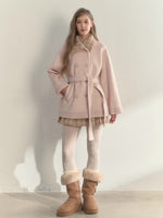 Plaid-Collar Double-Breasted Wool Coat