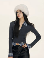 Gingham Layered Polo Knit Top