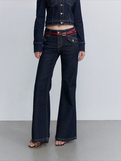 Contrast Stitch Flared Jeans