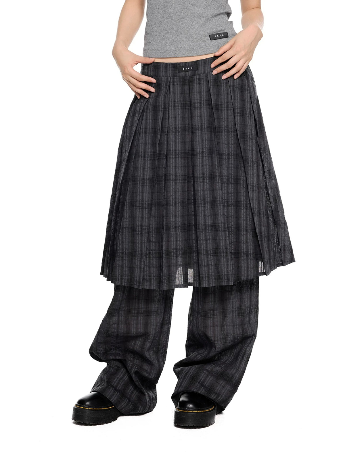 Plaid Pleated Layered Pants