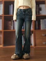 Vintage Star Studded Flared Denim Jeans