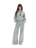 Gray Spliced Dog-Print Hoodie & Sweatpants Set