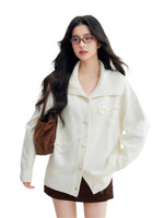 Beige Bow-Embroidered Knit Cardigan