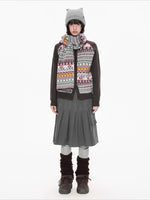 Contrast Folk Print Cardigan Set