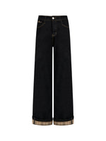 Vintage Plaid Lined Straight Jeans