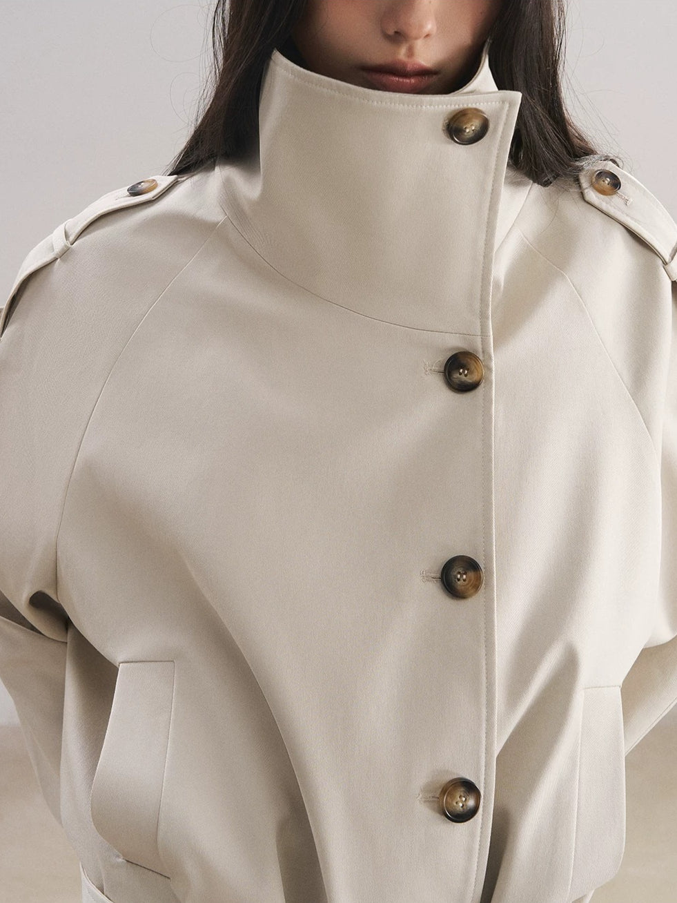 Stand Collar Tencel Trench Coat