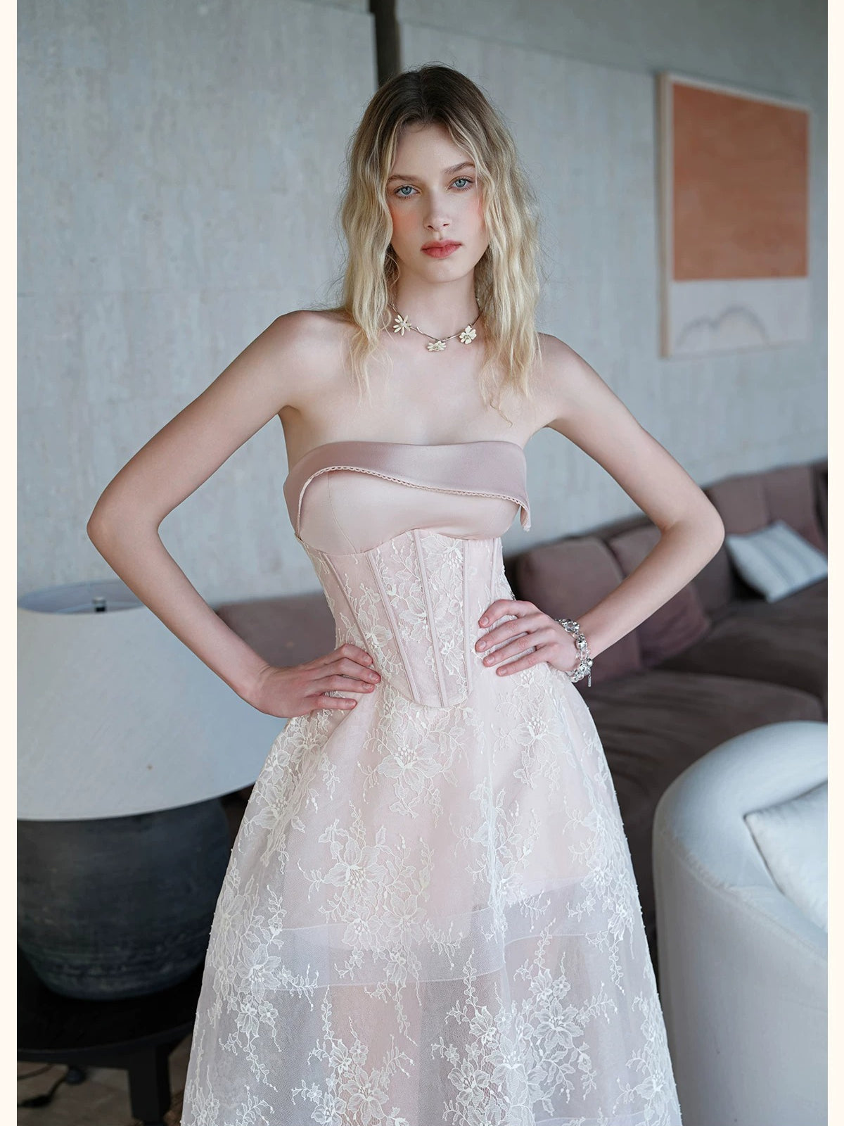 Collar Layered Tulle Mini Dress