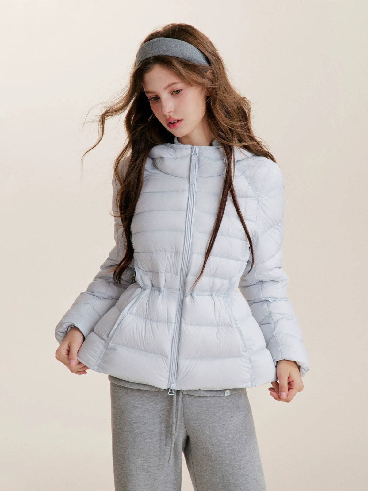 Drawstring Waist Hooded Down Jacket