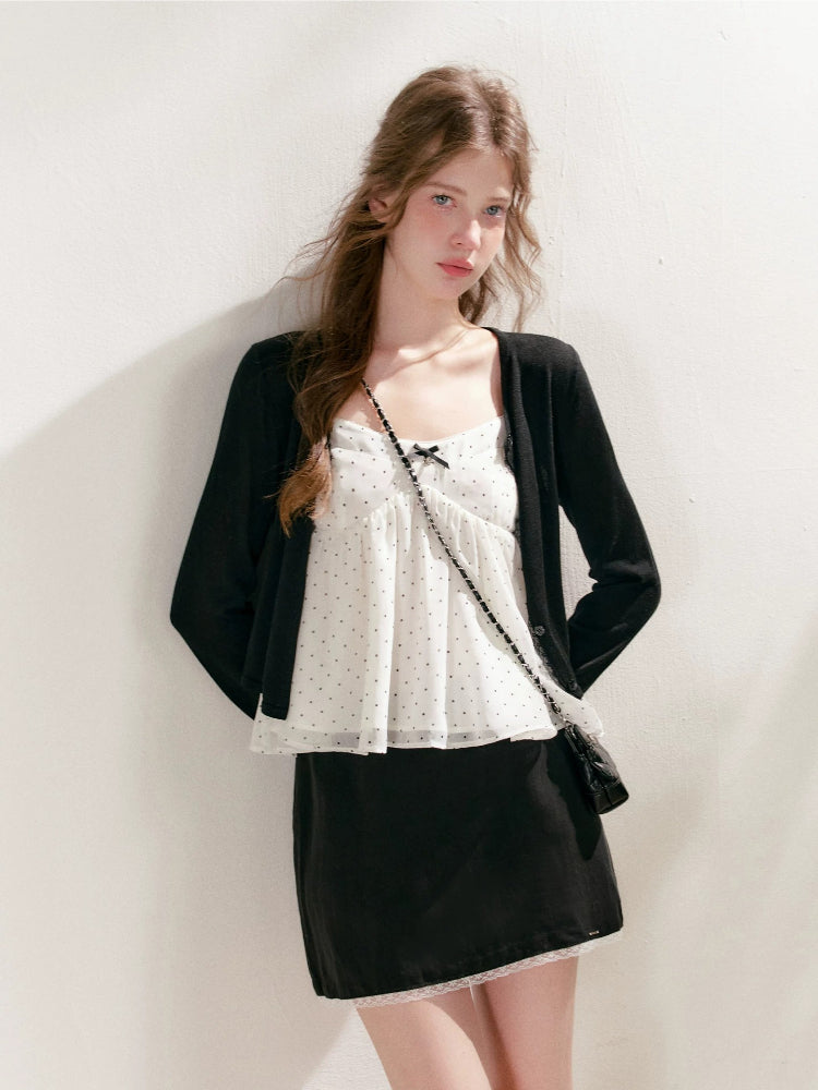 Black Lace Trim Knit Cardigan