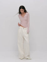 Ribbed Wool Polo Top