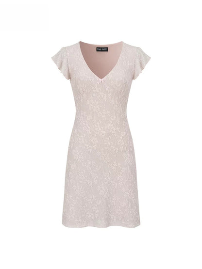 Lace Patchwork Knit V-neck Dress