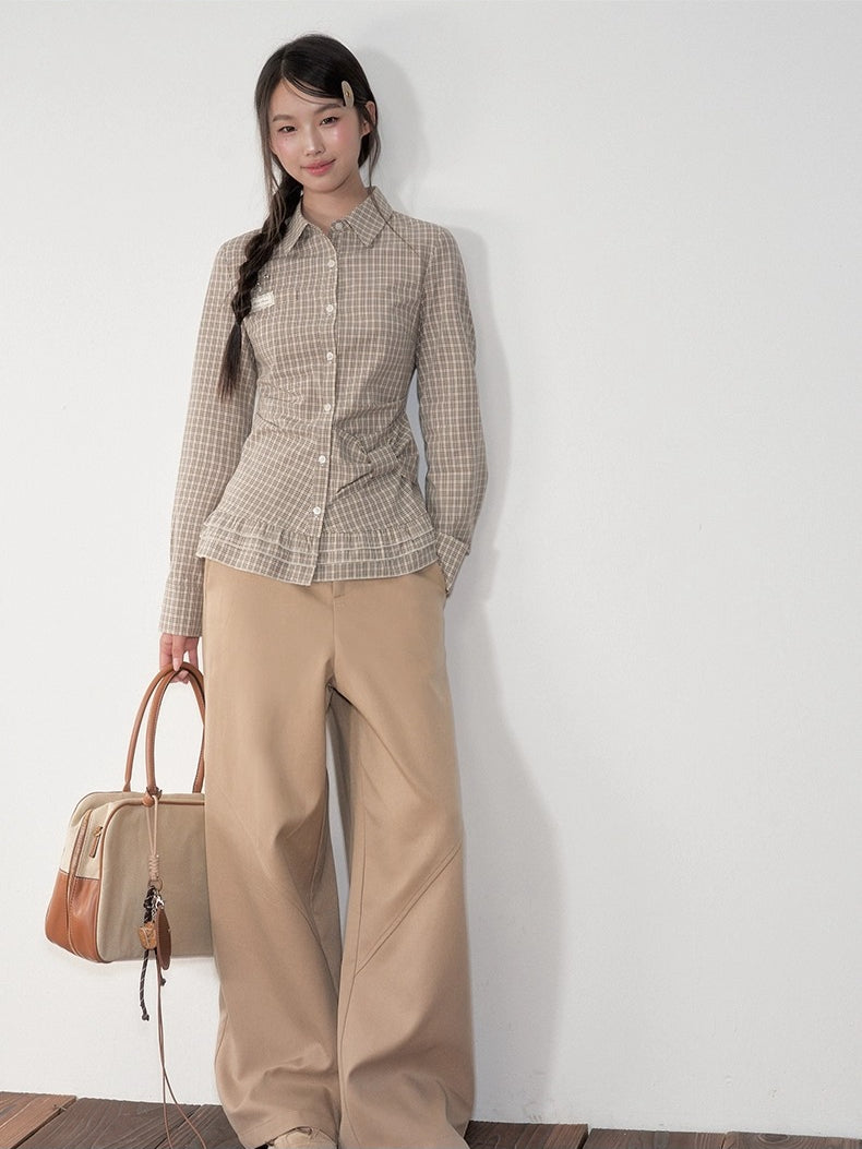 Khaki Wide-Leg Trousers