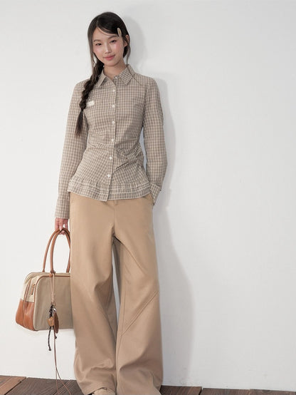 Khaki Wide-Leg Trousers