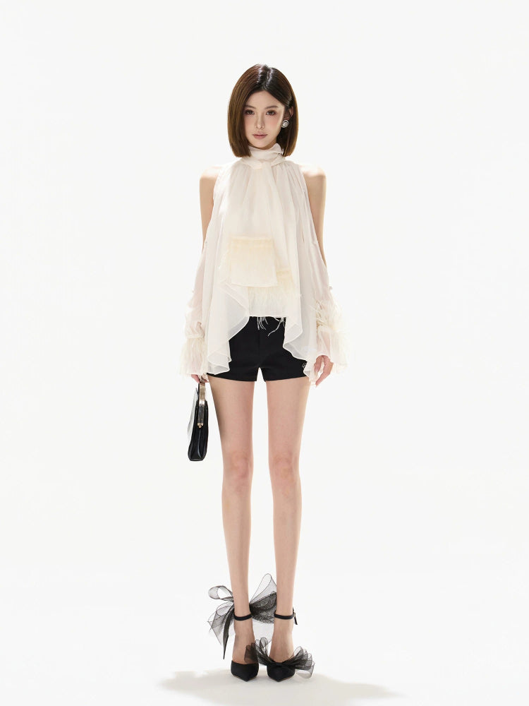Halter Chiffon Ruffle Blouse