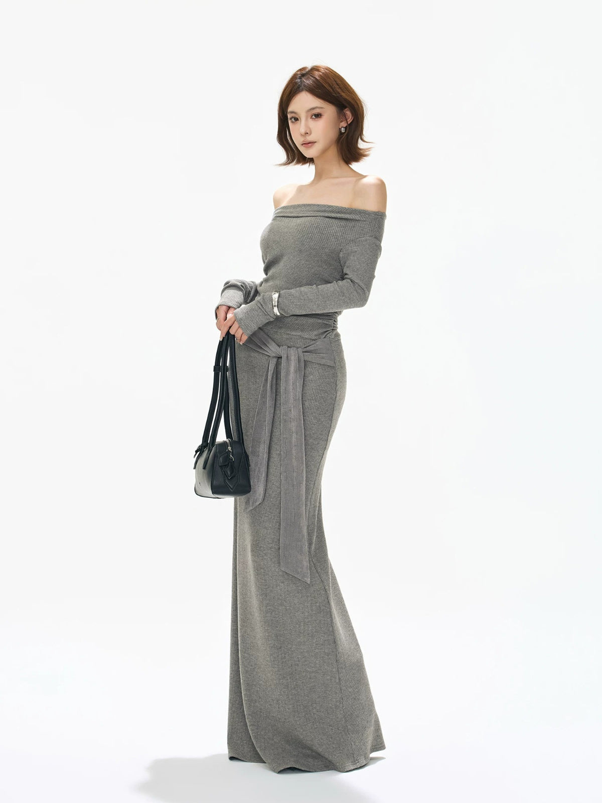 Ruched One-Shoulder Knit Dress