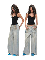 Distressed Curved Denim Pants