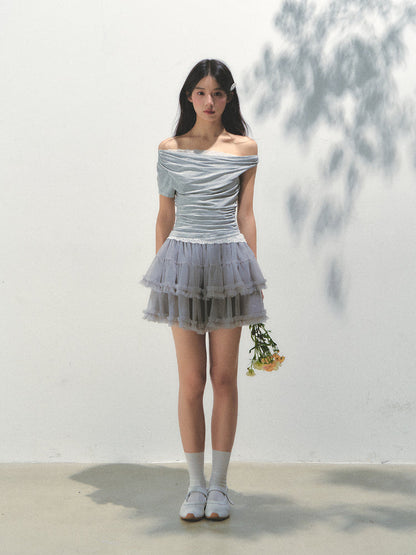 Grey Mesh Tiered A-Line Skirt