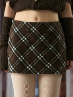 Plaid Double Breasted Mini Skirt