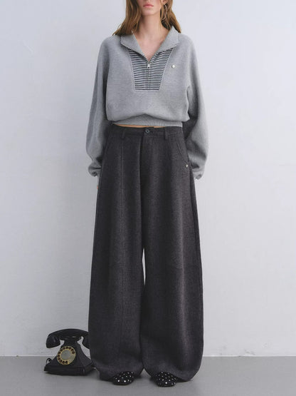 TR Front-Crease Wide-Leg Suit Pants