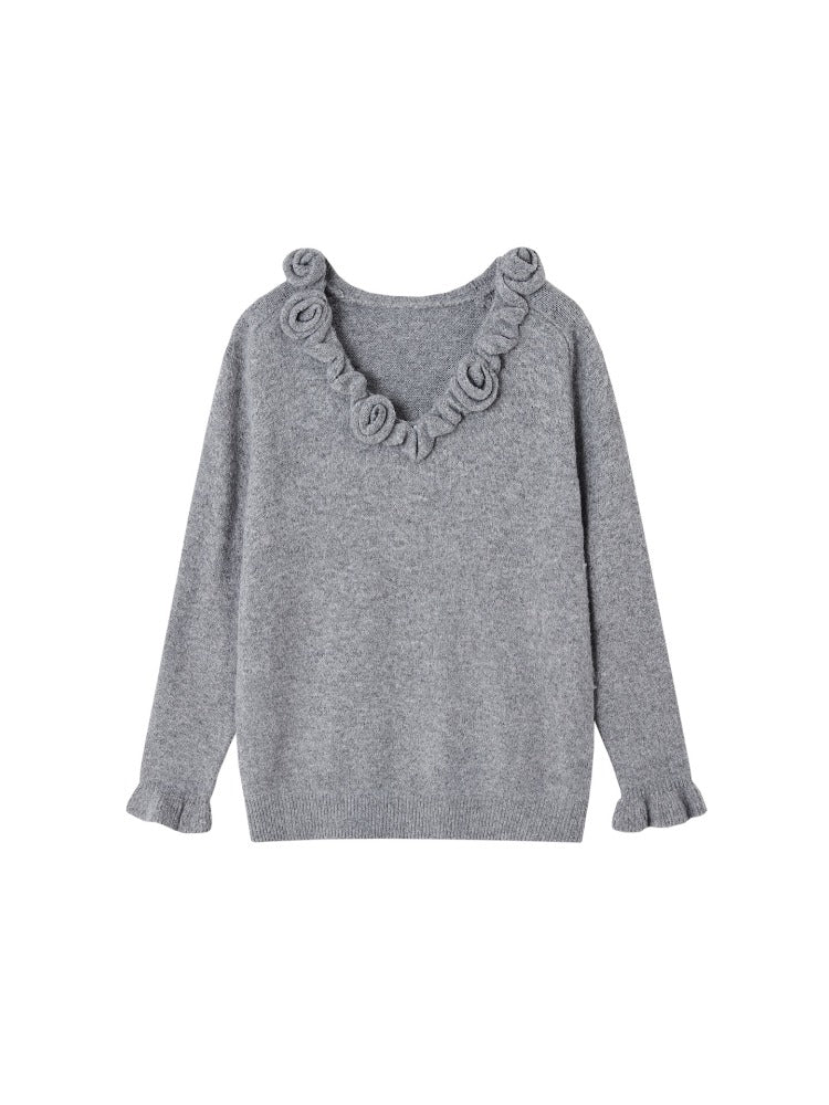 3D Rose V-Neck Knit Set