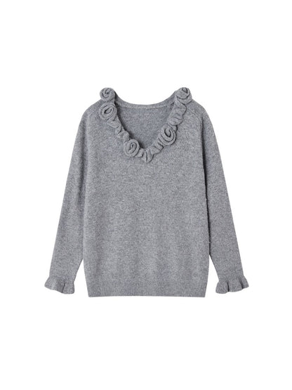 3D Rose V-Neck Knit Set