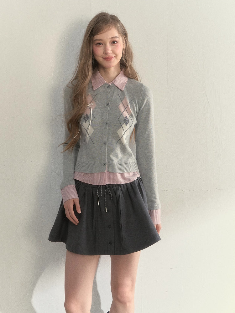 Faux Two-Piece Patchwork Shirt Collar Sweater