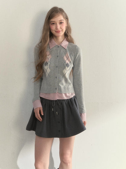 Faux Two-Piece Patchwork Shirt Collar Sweater