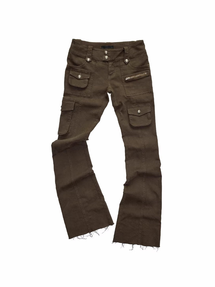 Washed Canvas Cargo Flare Pants