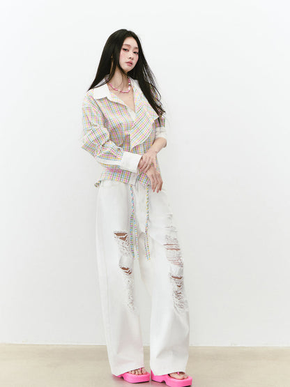 Waist-Cinched Layered Sunshade Short Shirt