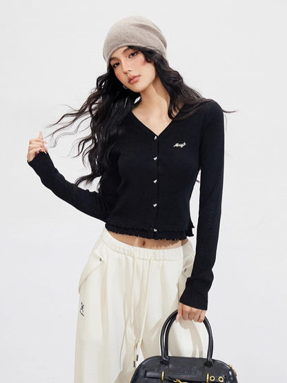 Lace-Trim Slim Knit Cardigan