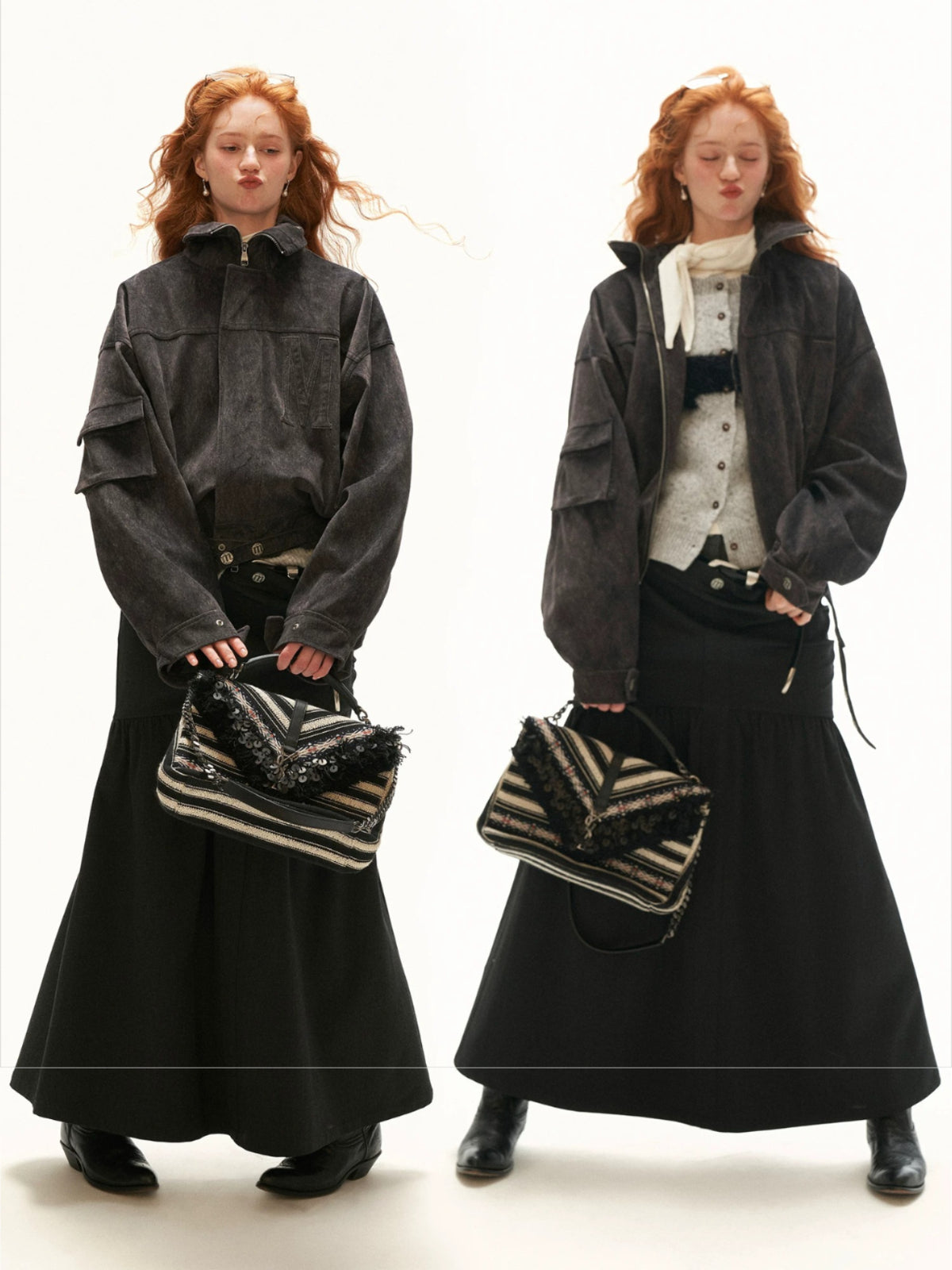 Textured Faux Fur Collar Jacket