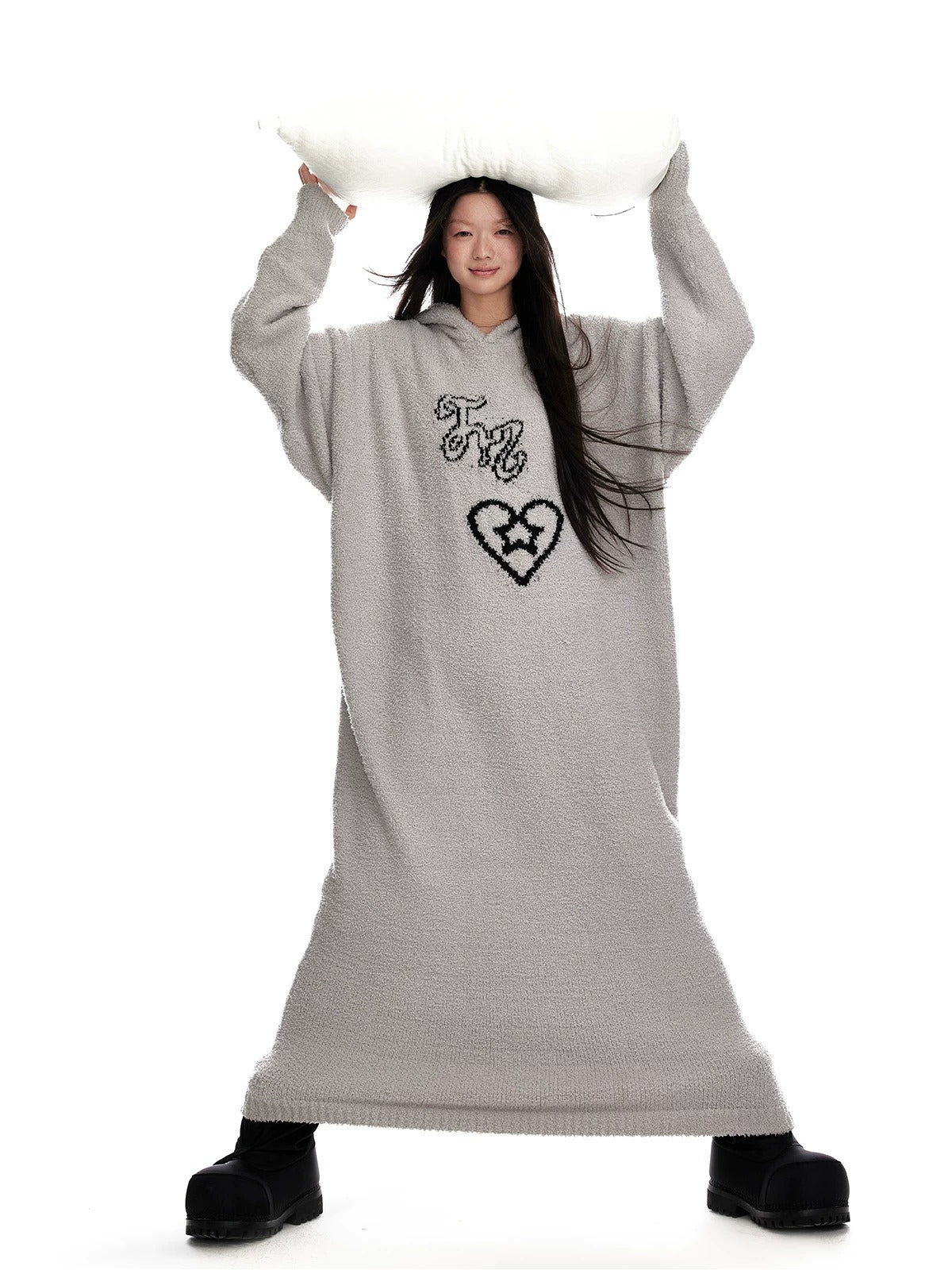Hooded Plush Knit Dress