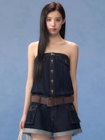 Vintage Denim Strapless Jumpsuit
