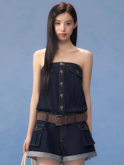 Vintage Denim Strapless Jumpsuit
