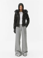 Denim Trim Fur-Collar Down Jacket