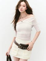 One-Shoulder Acetate Mid-Sleeve T-shirt