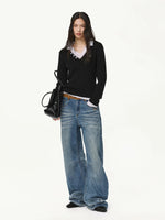 Contrast Layered V-Neck Wool Sweater
