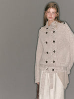 Double-Breasted Turtleneck Knit Cardigan
