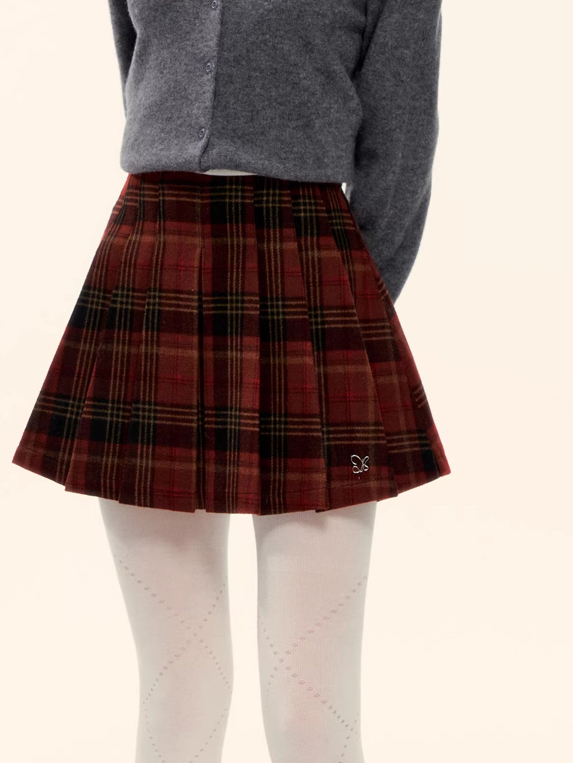 Plaid Wool Pleated Skirt