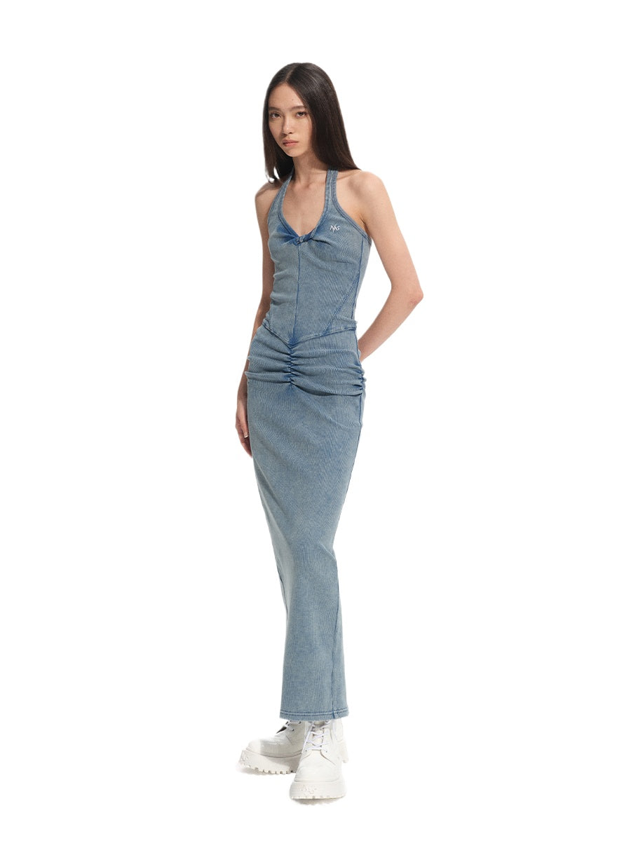 Volcano Draped Halter Maxi Dress