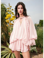 Textured Rope Lantern Sleeve Dress