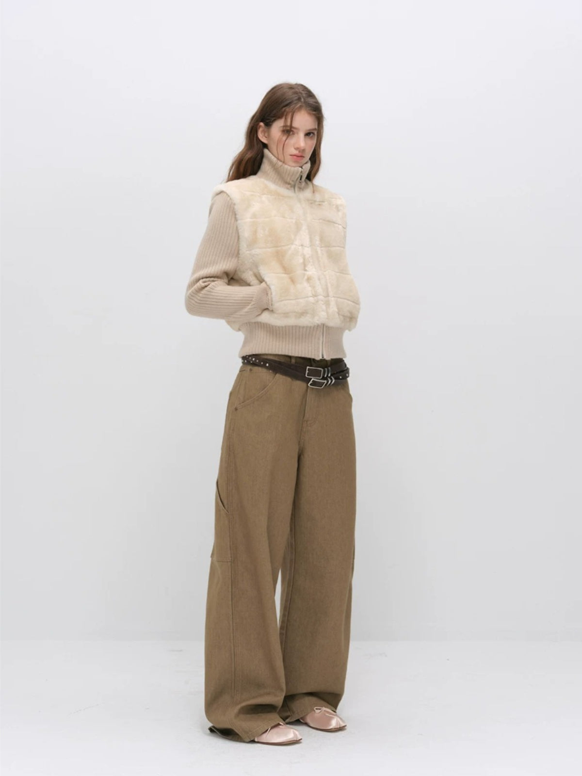 Faux Fur Ribbed Knit Patchwork Jacket