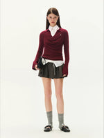 Acetate Wool Cowl Neck Top