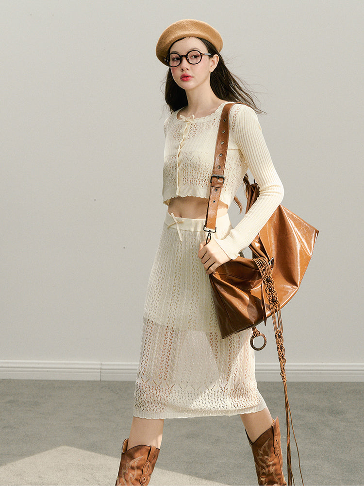 Beige Knitted Lightweight Cardigan