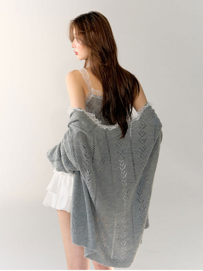 Gray &amp; Purple Lace Trim Tank Top