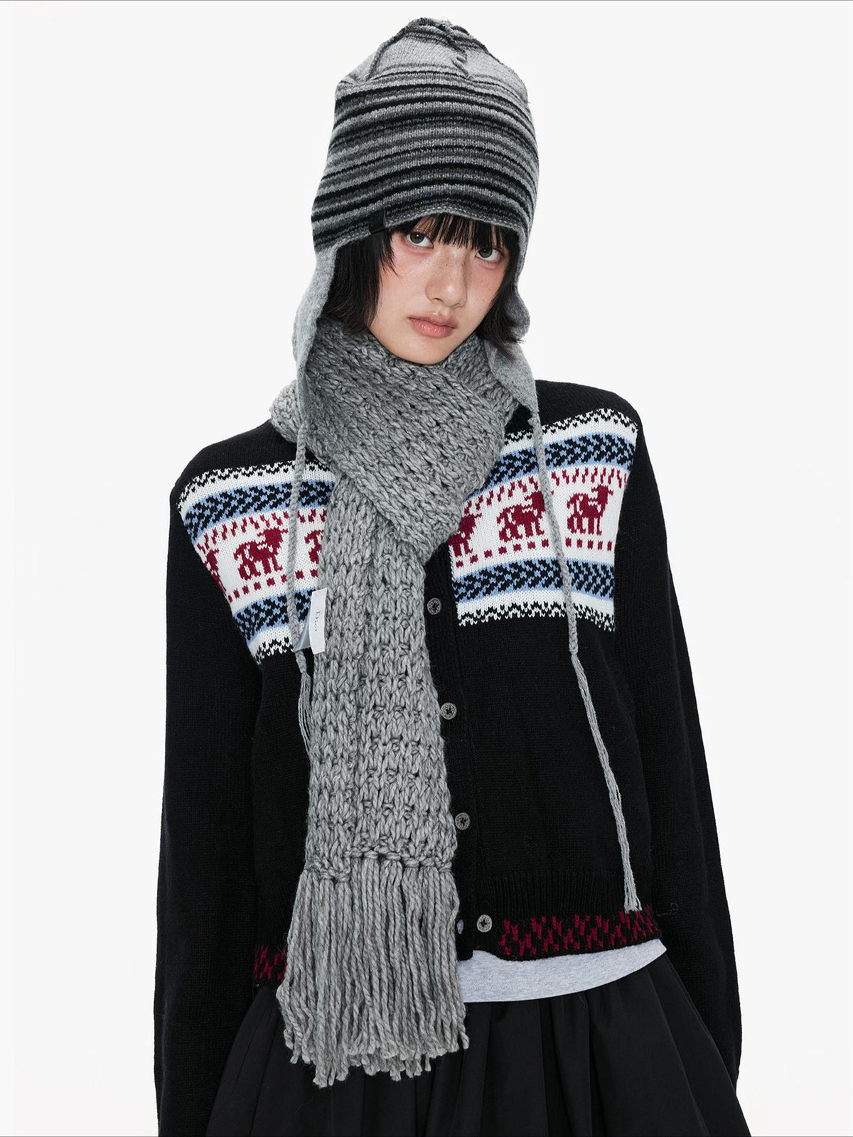 Black Contrast Stand Collar Cardigan