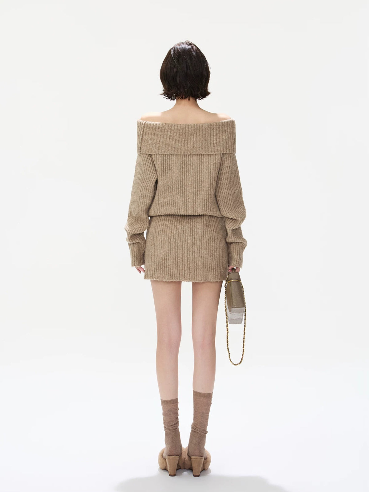 Off-Shoulder Ribbed Wool Blend Mini Dress