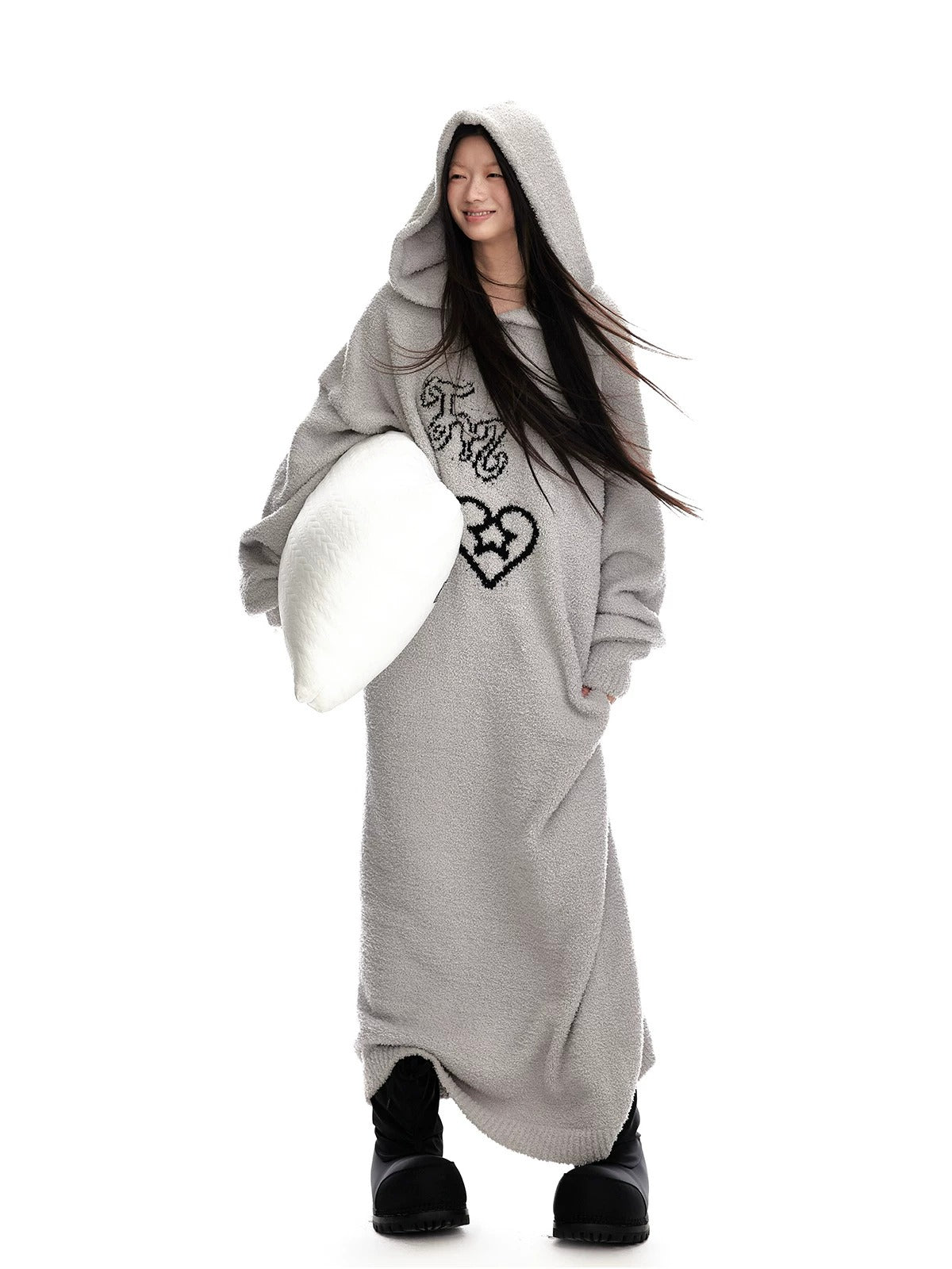 Hooded Plush Knit Dress