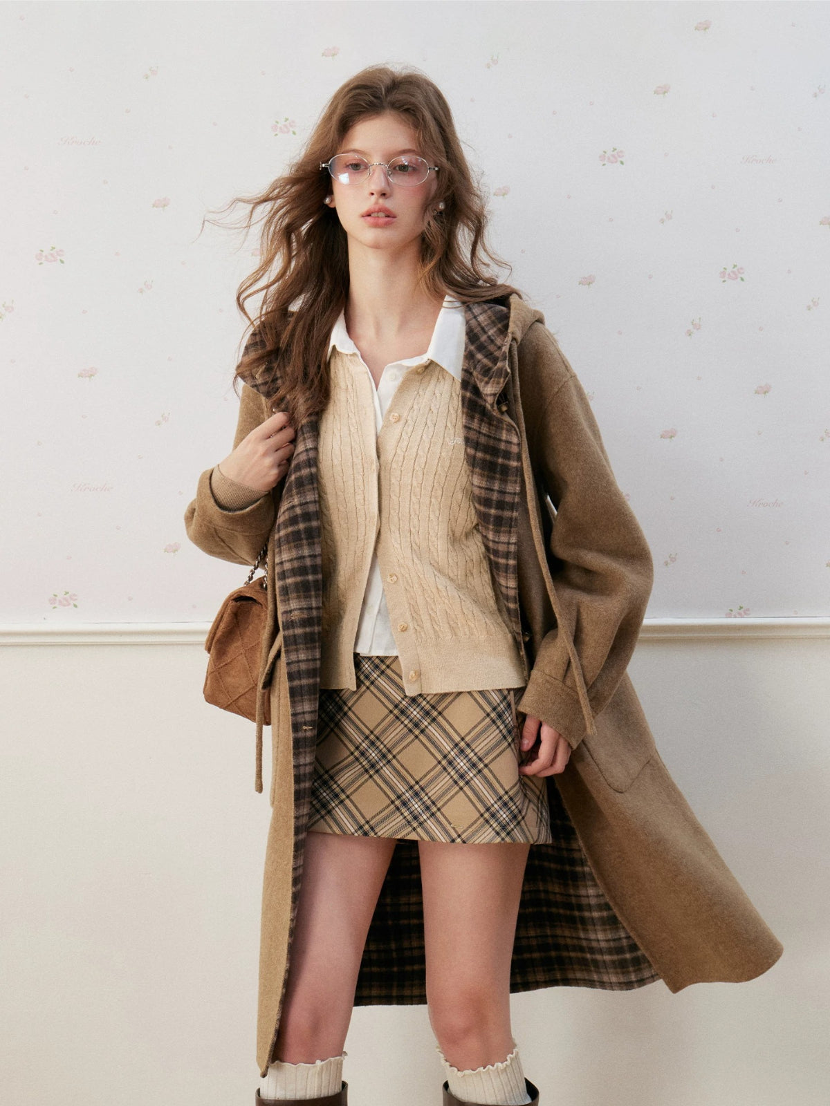 Vintage Gingham Wool Double Coat