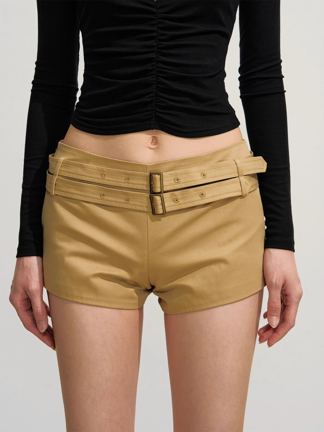 Slim-Fit Double-Breasted Trench Blazer &amp; Low-Waist Shorts Set